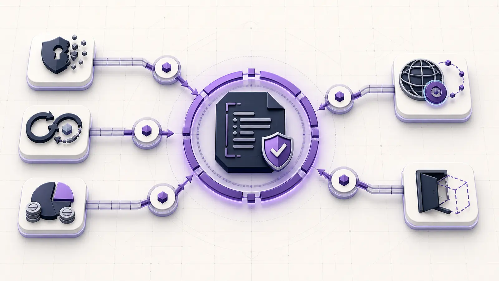 Five smart contract vulnerability paths converging into a Kann Audits security review finding map